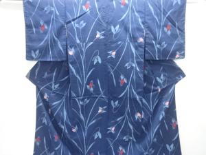 大正ロマン　チューリップ模様織出しお召着物